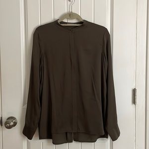 Vince Split Back Button Down Silk Top